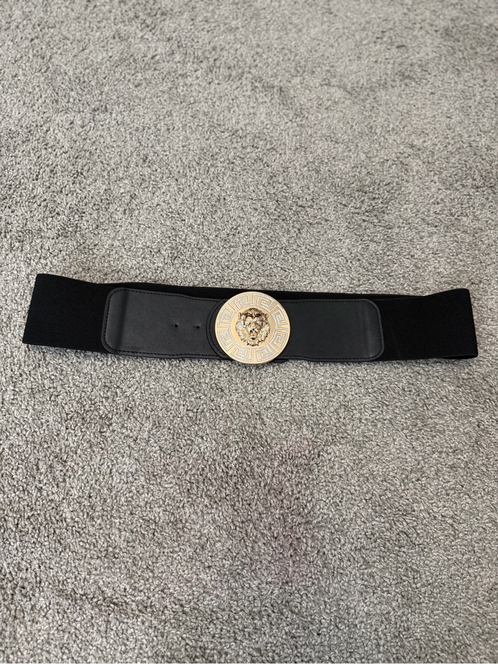 Versace inspired Black Elastic Belt with Decorative Gold Medallion Buckle